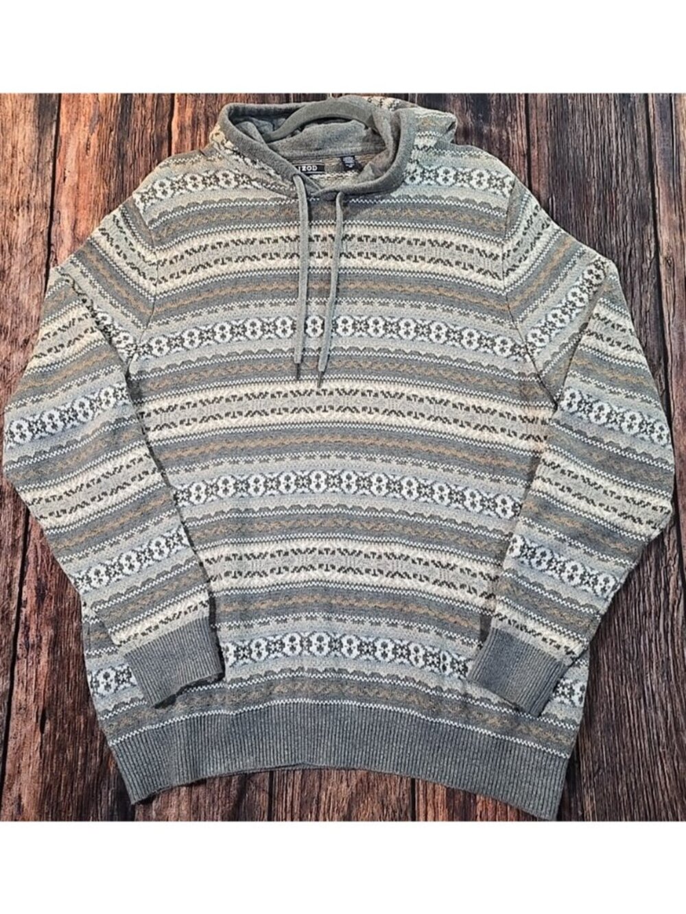 Izod Fair Isle Hooded Pullover Sweater Long Sleeve Outdoor Ski Lodge Men's XL